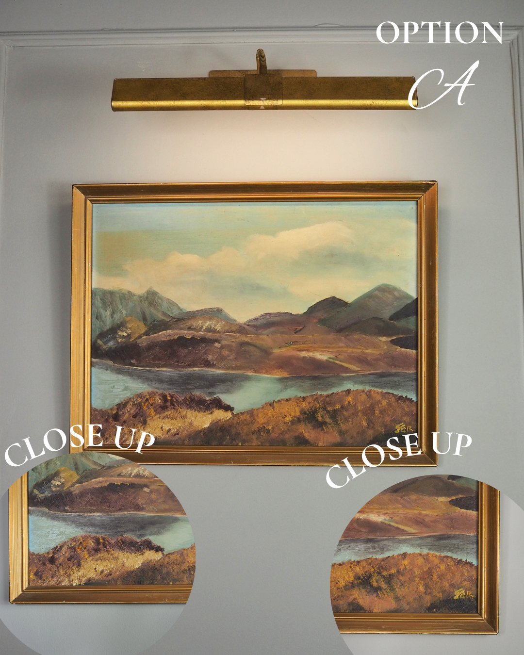 Golden Peaks – Signed Vintage Oil Painting in Gilt Frame