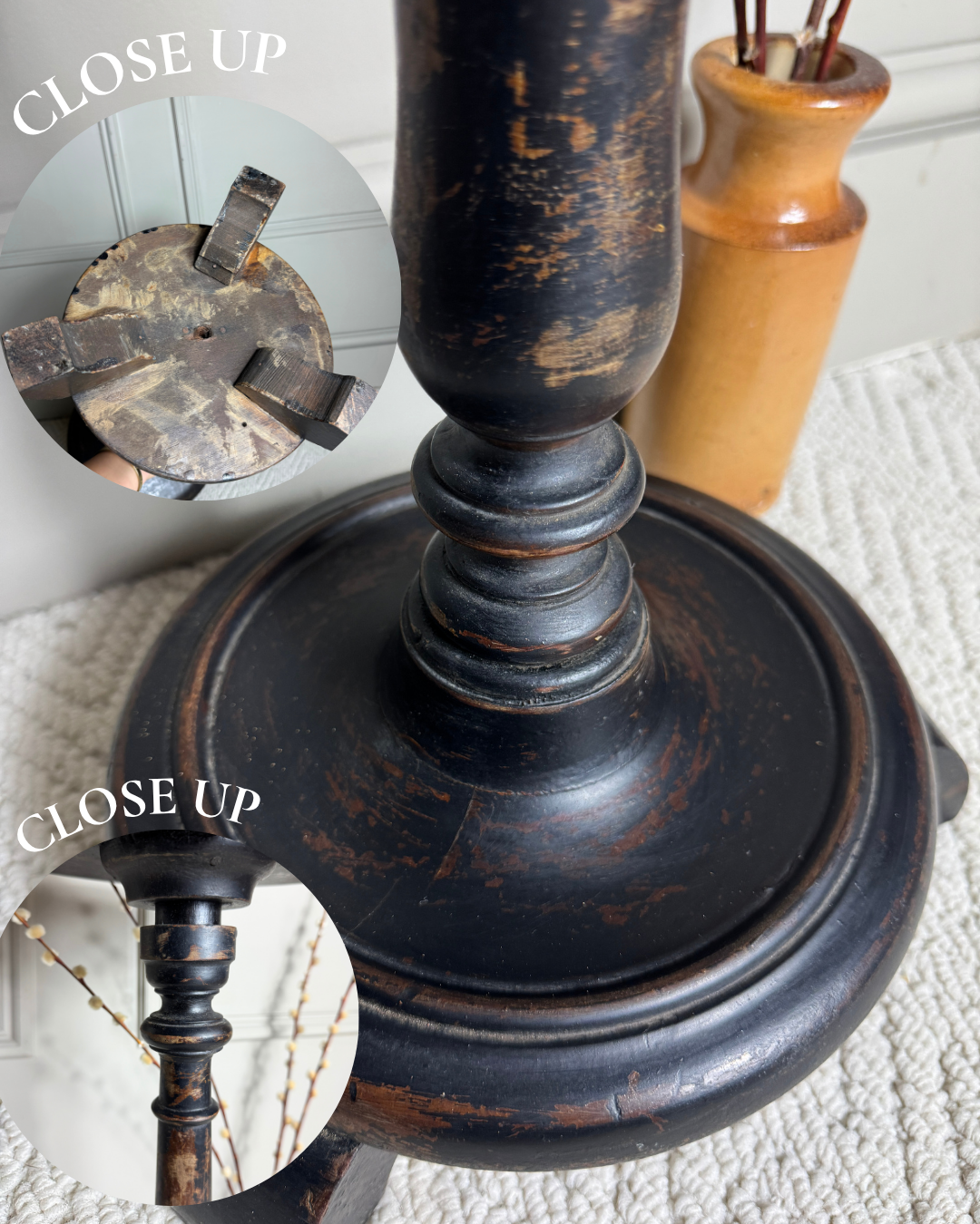 Antique Gustavian Style Black Pedestal Table | Upcycled - 19th Century Small Accent Table