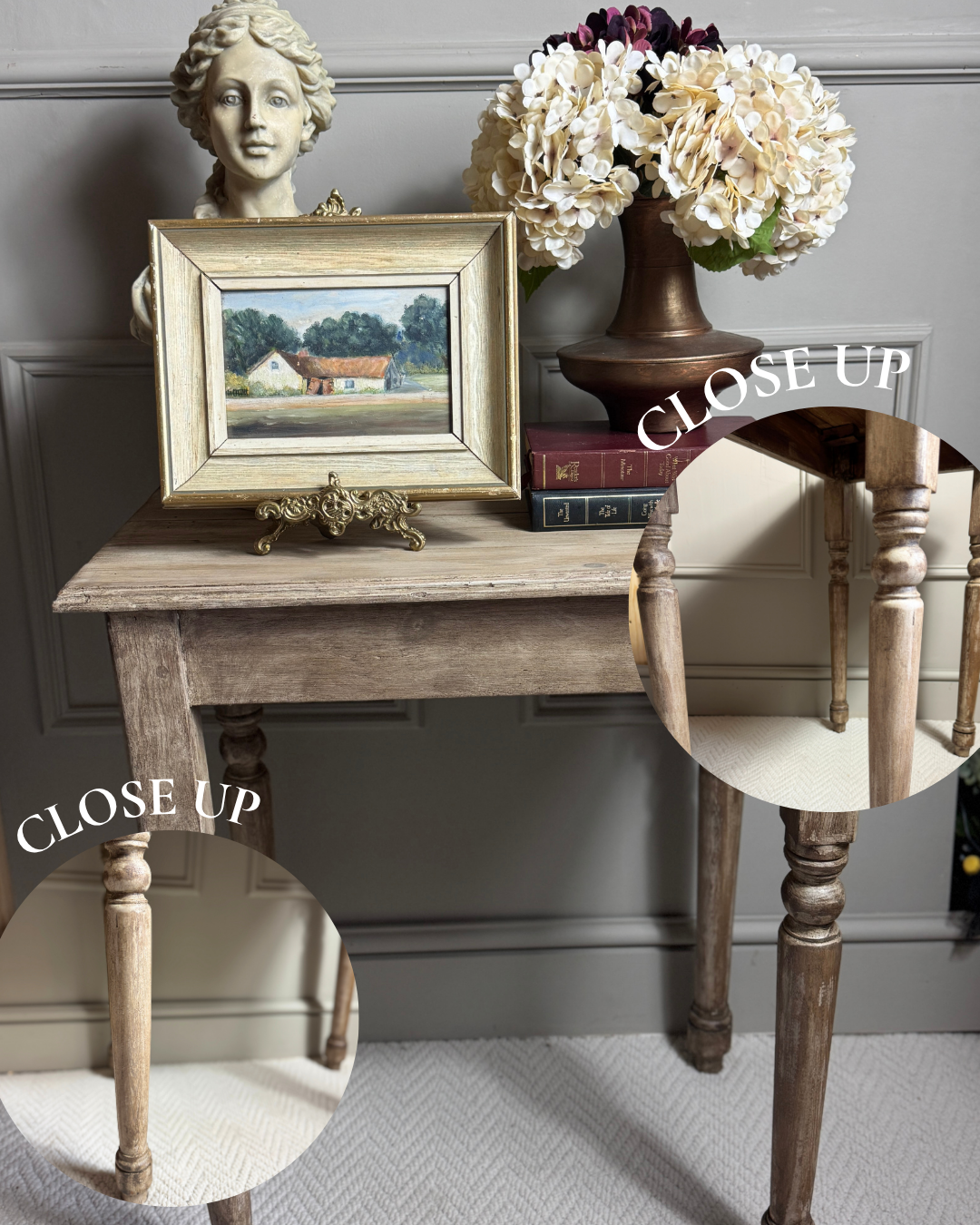 French Provincial Side Table - Distressed Whitewashed Accent Table