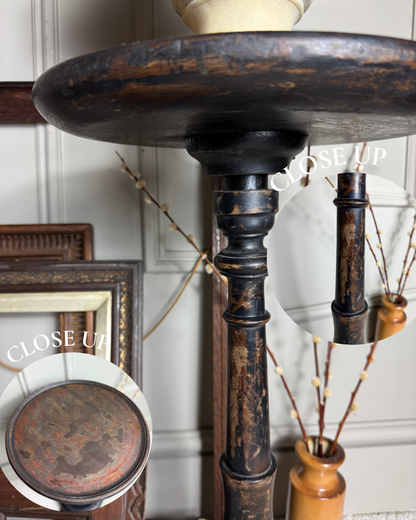 Antique Gustavian Style Black Pedestal Table | Upcycled - 19th Century Small Accent Table