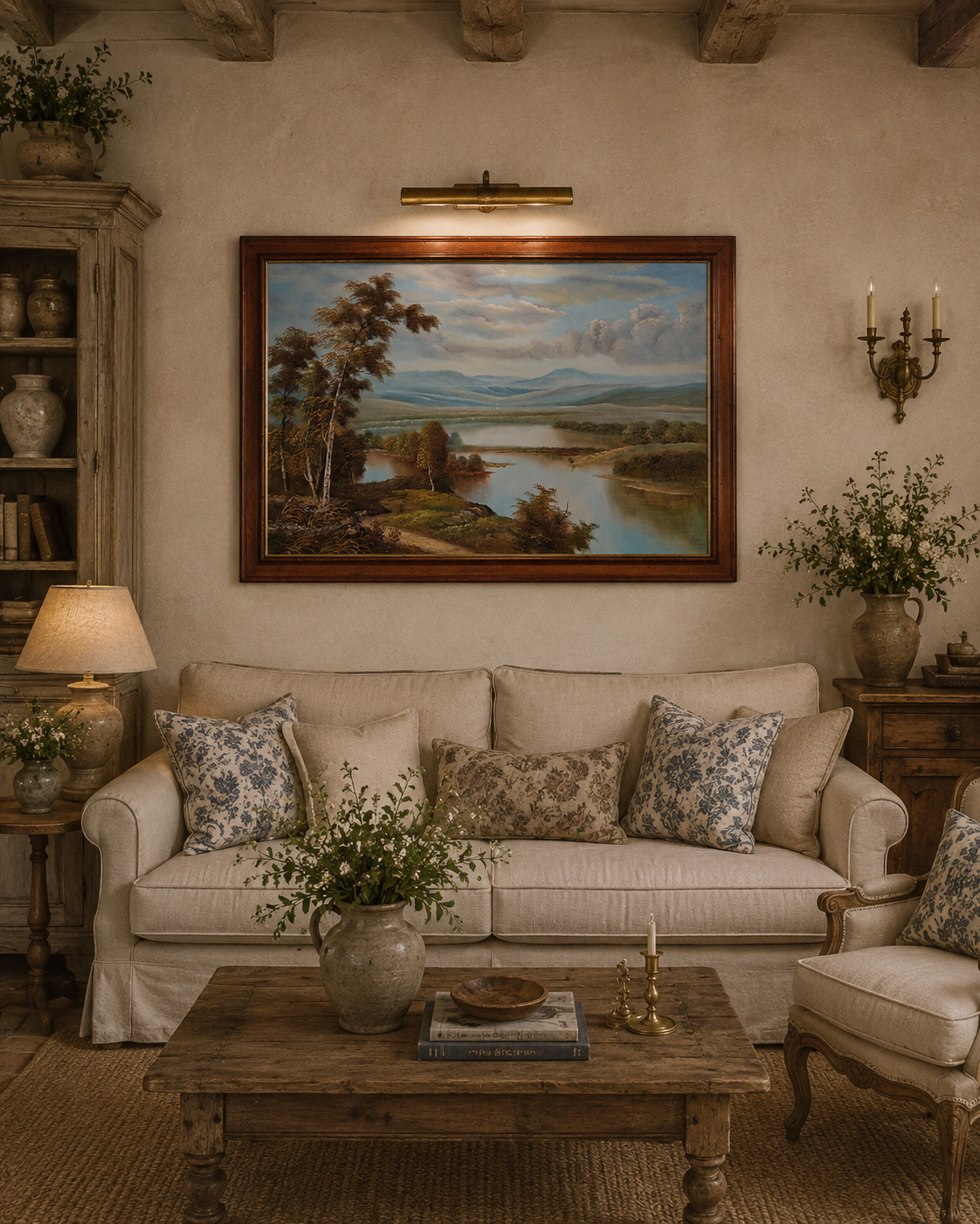 Large Original Signed Oil Painting in Wooden Frame - Lakeside Reflections