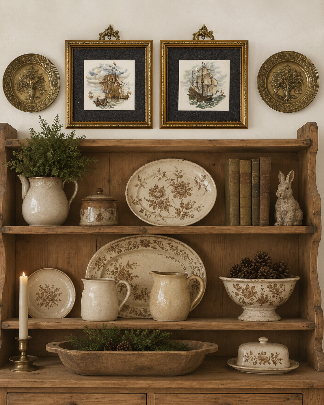 Vintage Hand painted Tiles in Gold Gilt Frame Pair