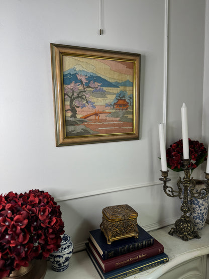 Vintage Heavy Embroidery “Mimosa” in Unique Wooden Frame