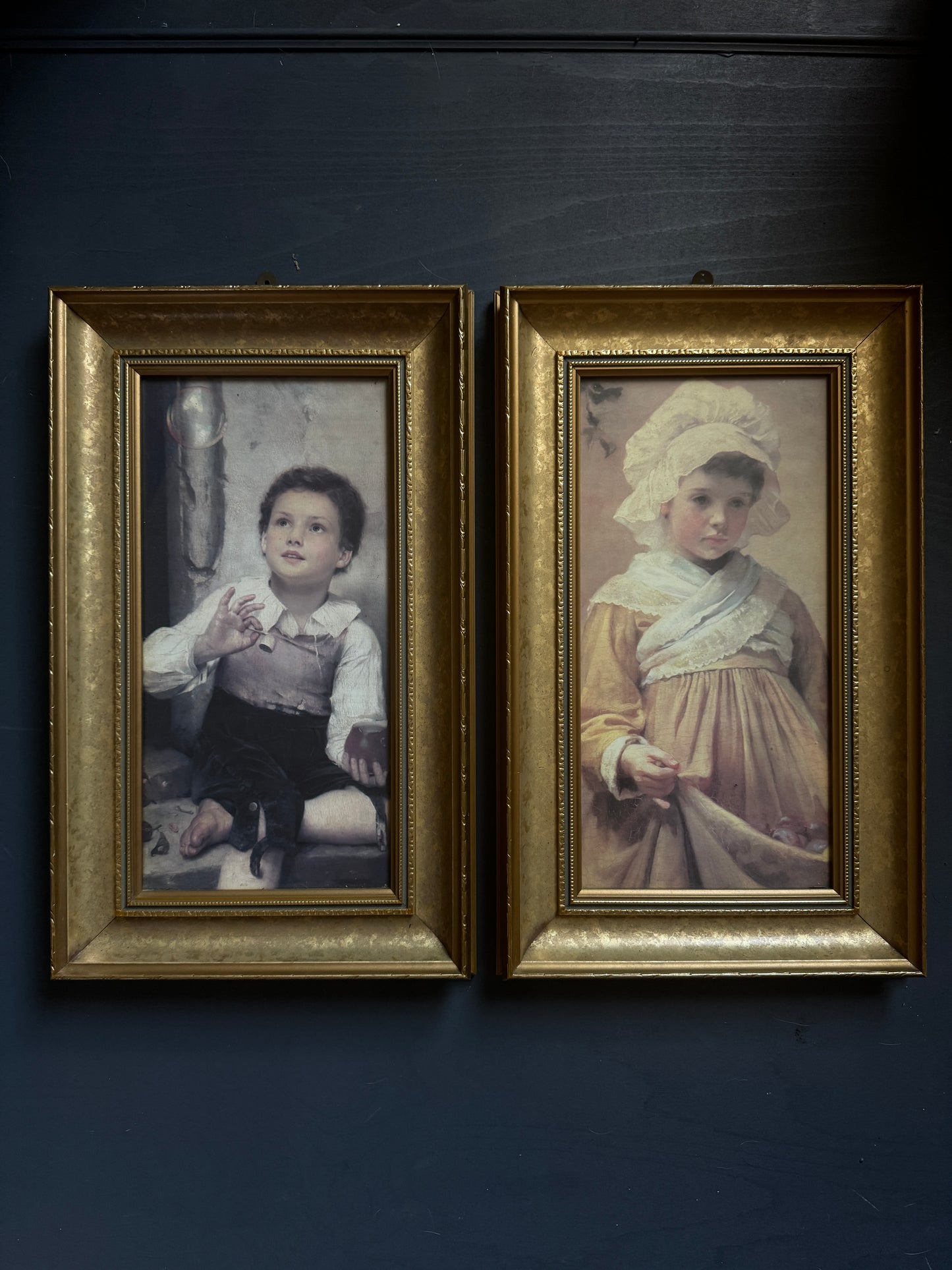 Vintage  Matching Gold Thick Gilt Frames - Matching Frame Set with Vintage Prints