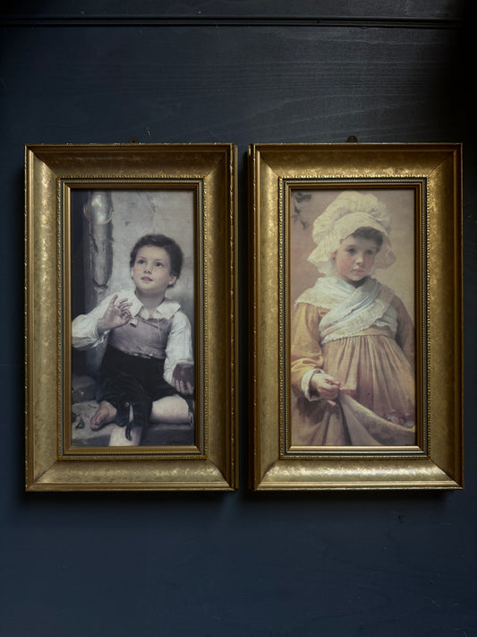 Vintage  Matching Gold Thick Gilt Frames - Matching Frame Set with Vintage Prints