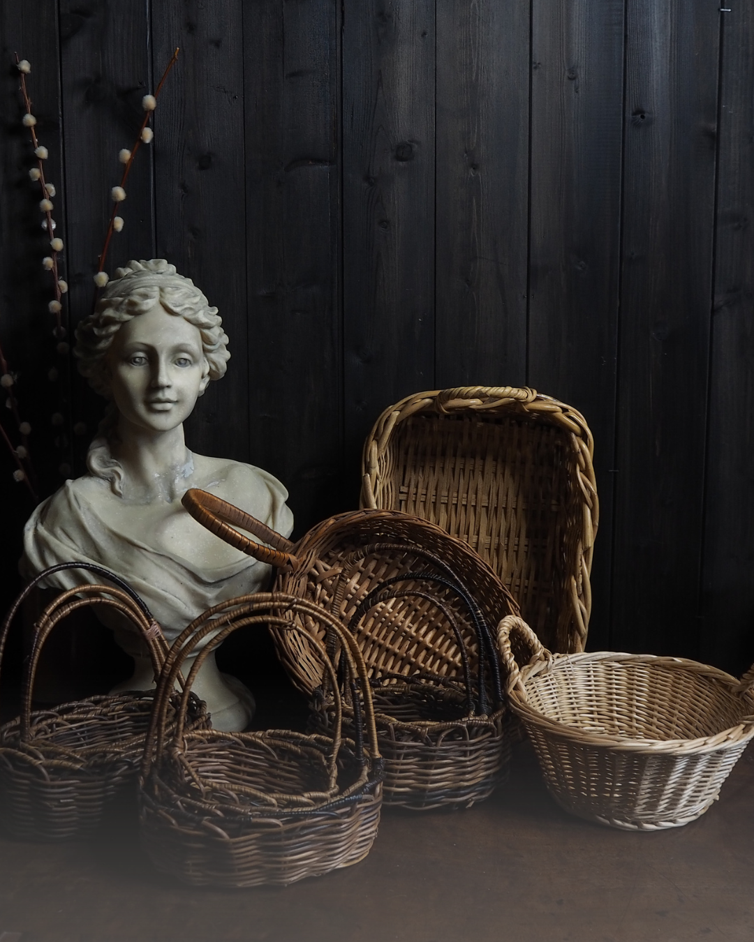 Rustic Farmhouse Wicker Basket Collection - Vintage Baskets