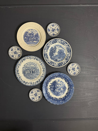 Vintage Kitchen Gallery Wall Set: Blue & White - Willow Style English Plates
