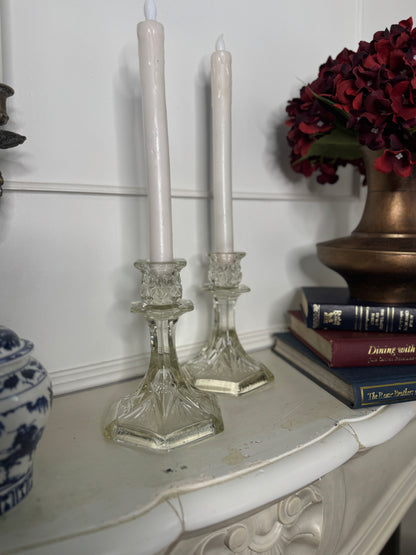 French Themed Vintage Vintage Glass Candlesticks Pair