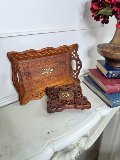 Vintage Rustic Indian Wooden Mini Plant Stand
