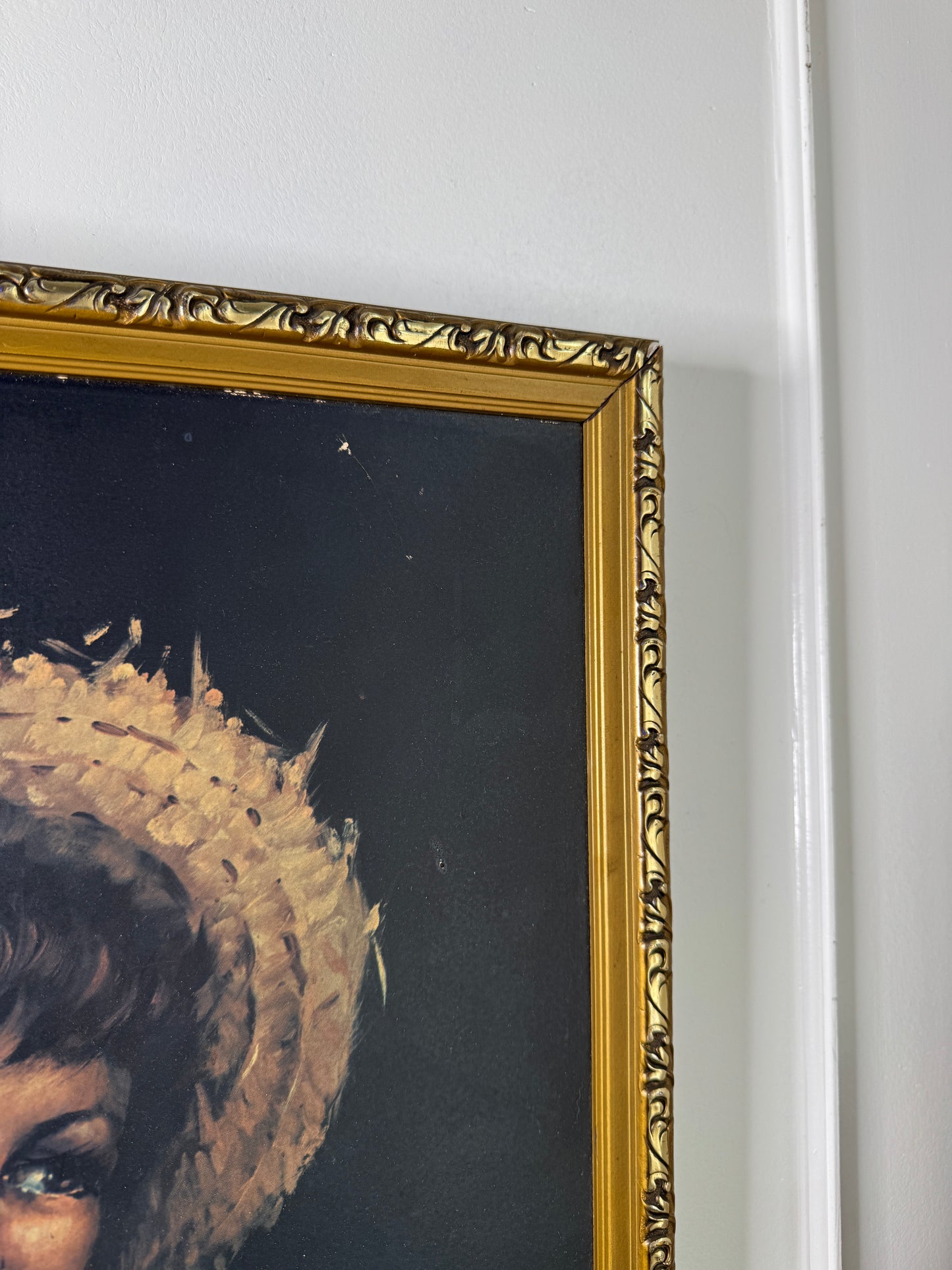 Vintage Textured Print - Country Boy in a Gold Gilt Frame