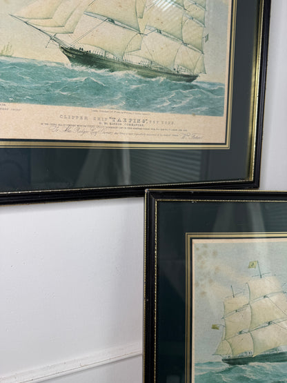 Timeless Voyage –Vintage Ship Print Pair with Black Frames