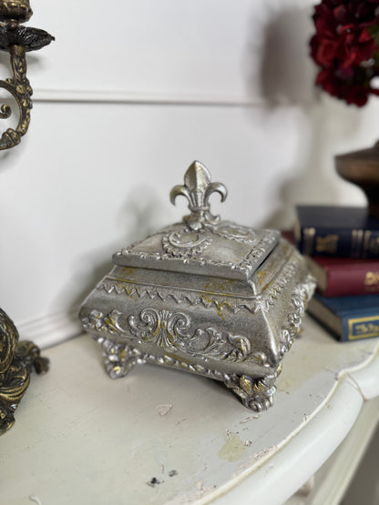 Vintage Silver Plated Wooden Ring and Storage Box for Keepsakes