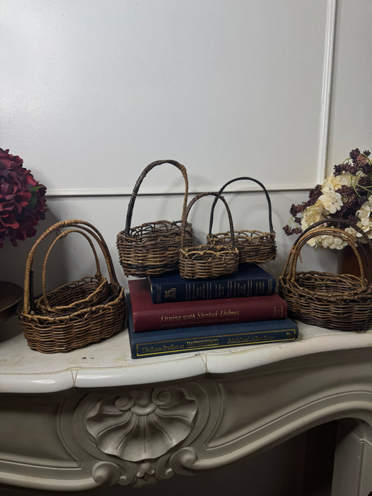 Farmhouse Style Mini Wicker Basket Trio – Vintage Rustic Home Décor