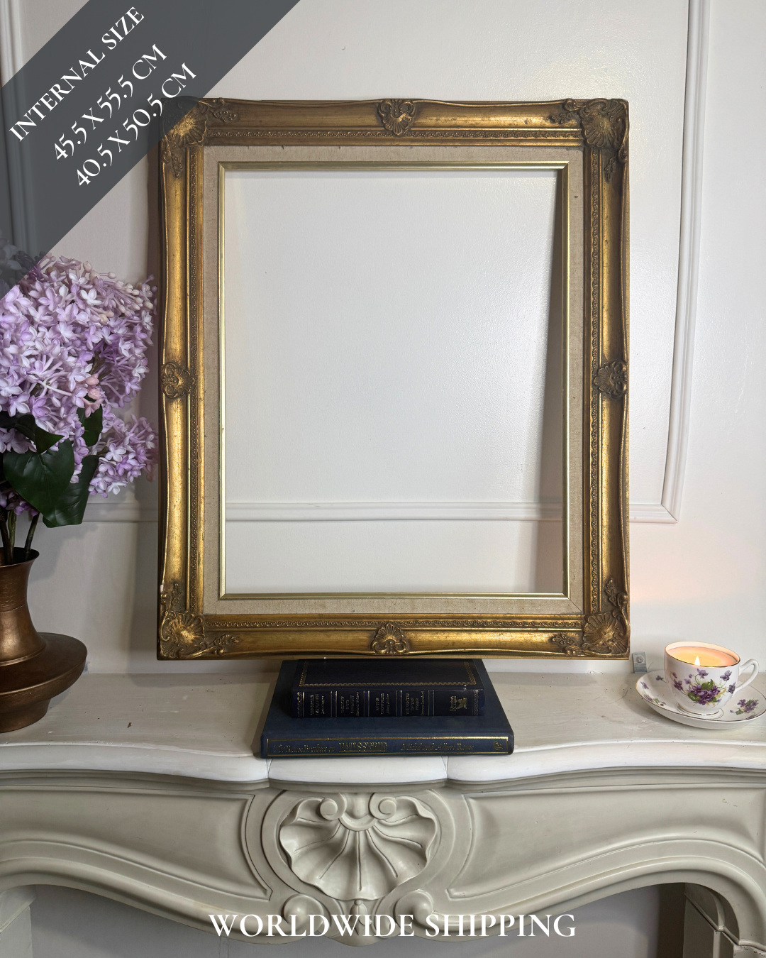 Antique Gold Ornate Swept Medium Frame: Elegant French-Style Gilt Decor (64 x 54 cm)
