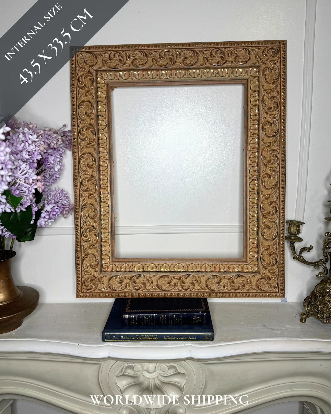 Vintage Gilt Light Pink & Beige Dusted French Chic-Style Ornate Frame: 63 x 53 cm