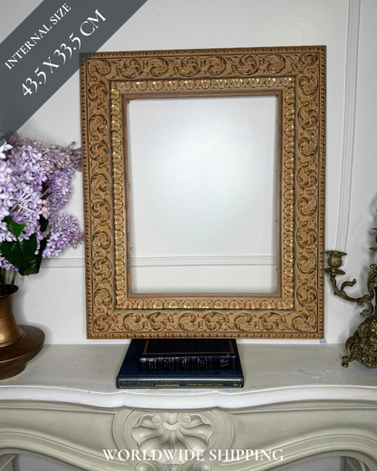 Vintage Gilt Light Pink & Beige Dusted French Chic-Style Ornate Frame: 63 x 53 cm