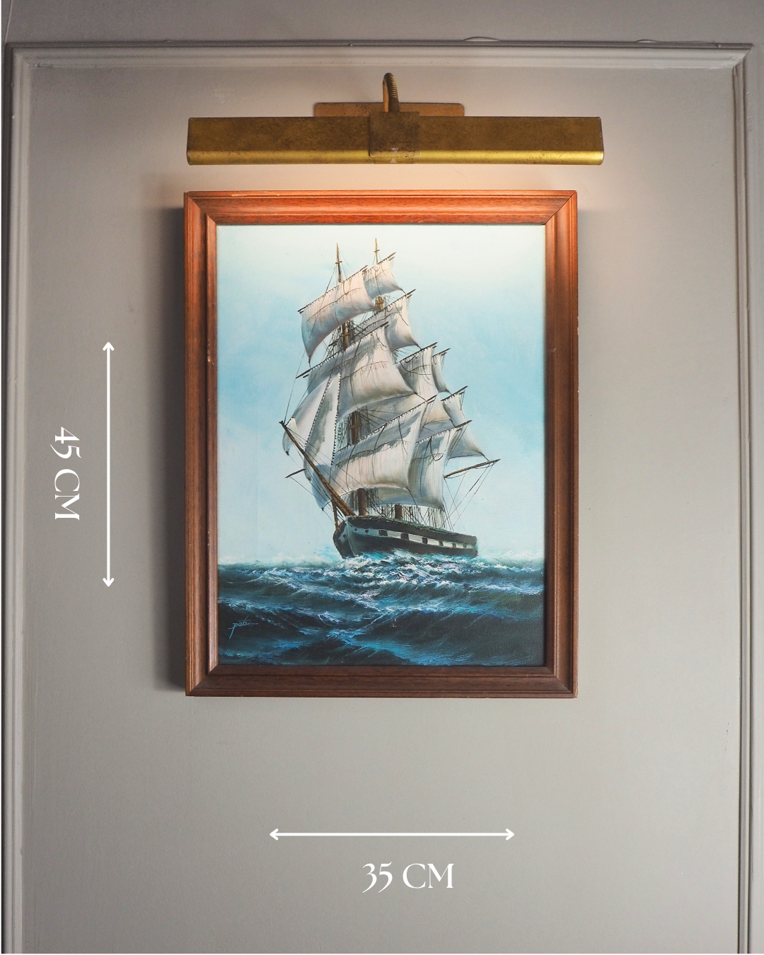 Vintage Maritime Oil Painting Frigate Ship –Peter 20th Century Oil