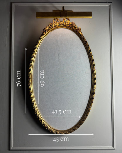 Vintage French-Style Gilt Oval Bulletin Board – Fabric Notice Board with Bow, c.1958