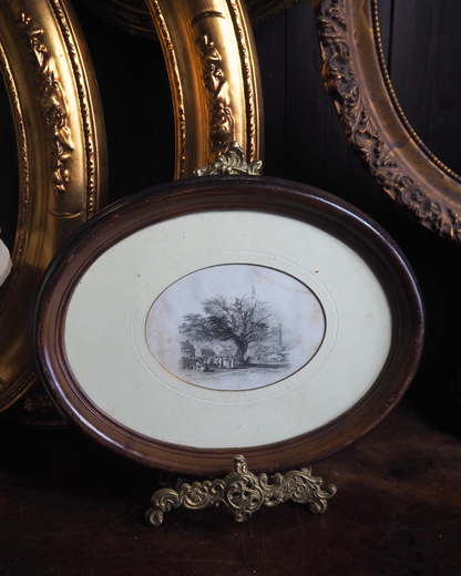 Victorian Drawing in Brown Resin Oval Frame