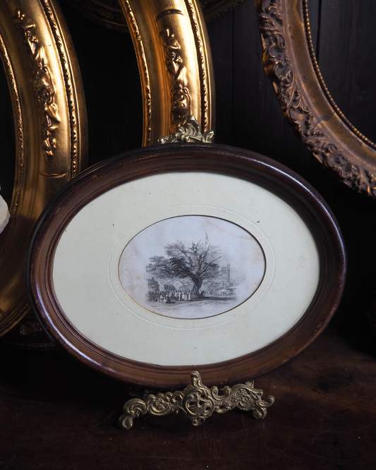 Victorian Drawing in Brown Resin Oval Frame
