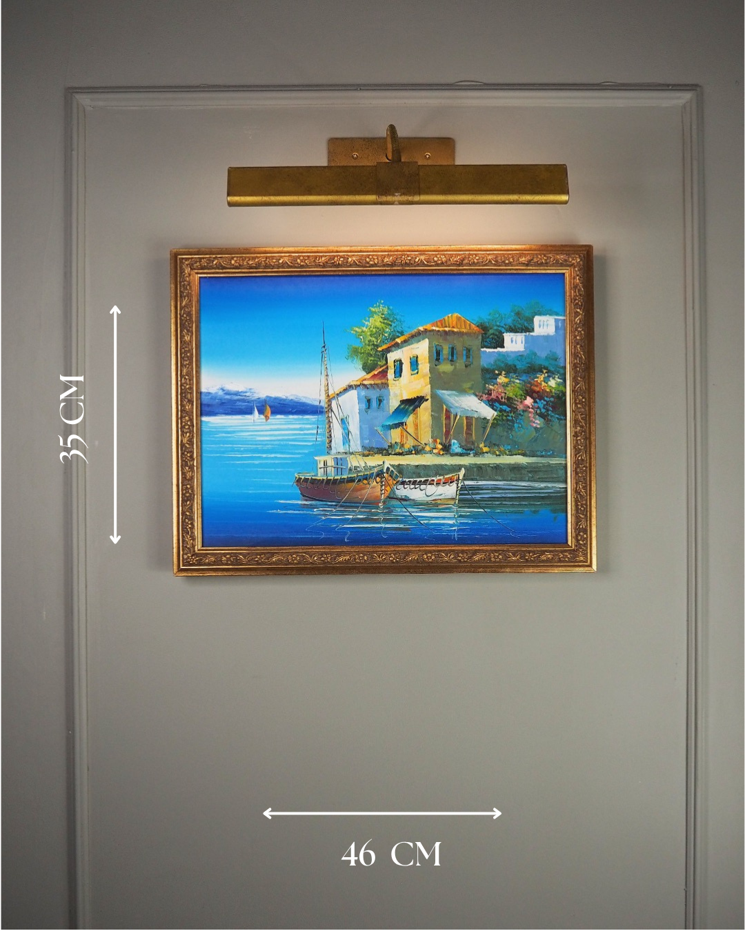 Vintage Bright Mediterranean Oil Painting – Hand-Painted, Gilt Framed Piece