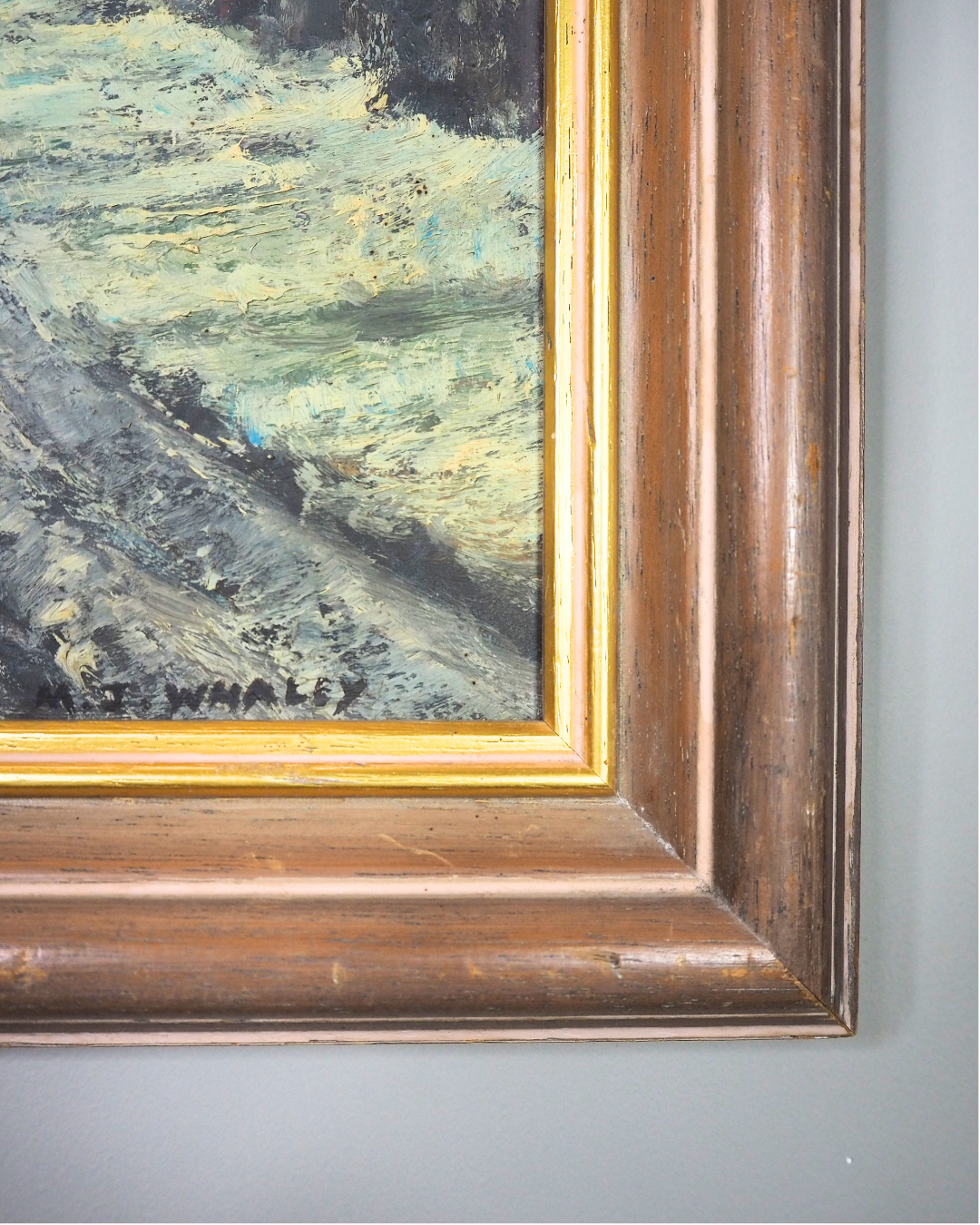 Vintage Pastoral Landscape Oil Painting – Framed Rural Village Scene