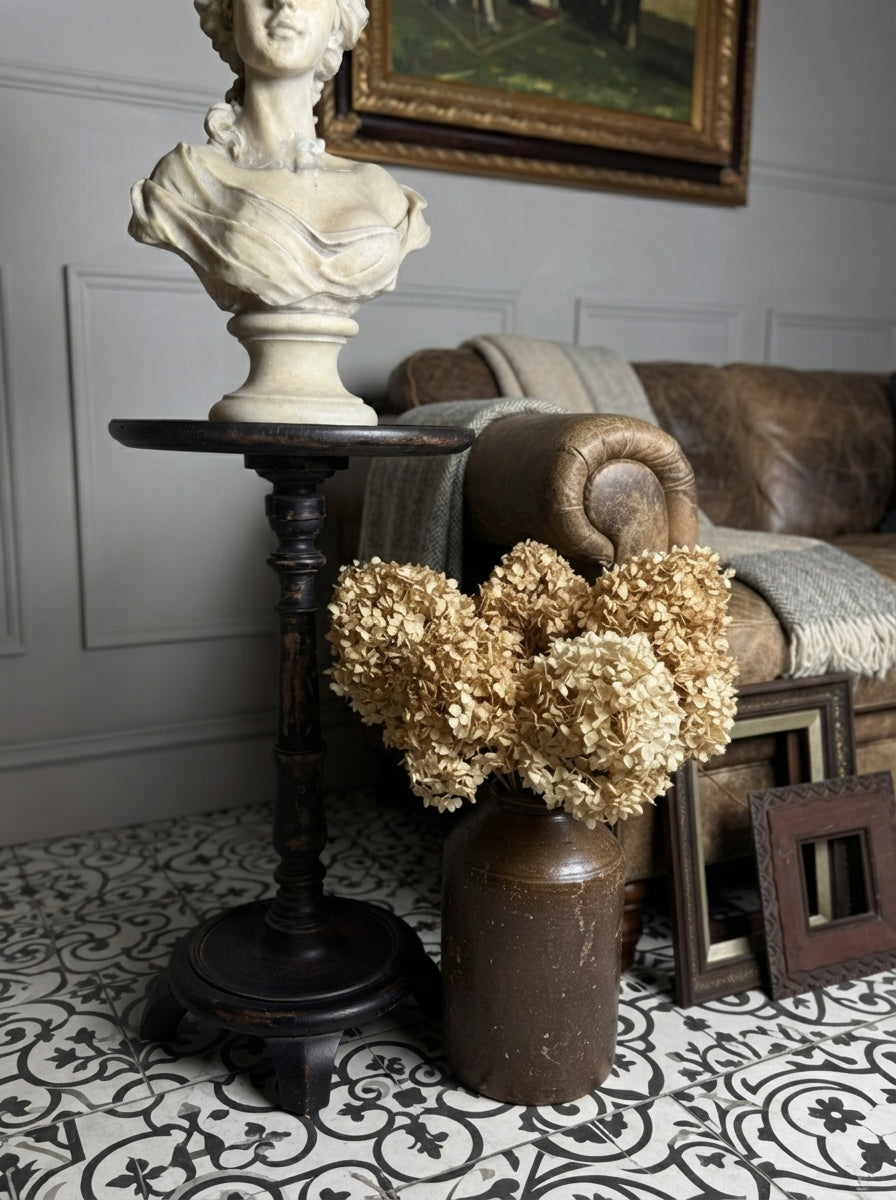 Antique Gustavian Style Black Pedestal Table | Upcycled - 19th Century Small Accent Table