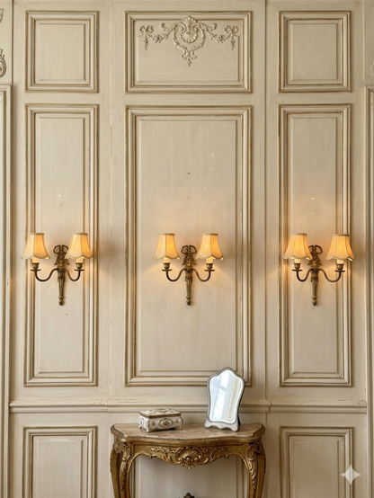 Early 20th Century Louis XVI–Style Brass Two-Arm Wall Light with Ribbon Detail