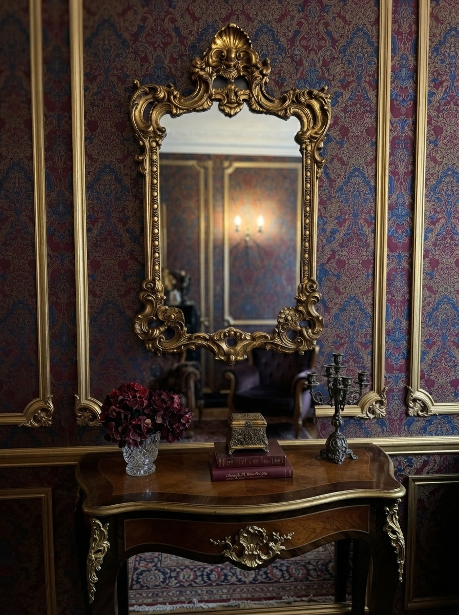 French Louis Style Gold Gilt Wooden Mirror – Large Ornate Statement Piece