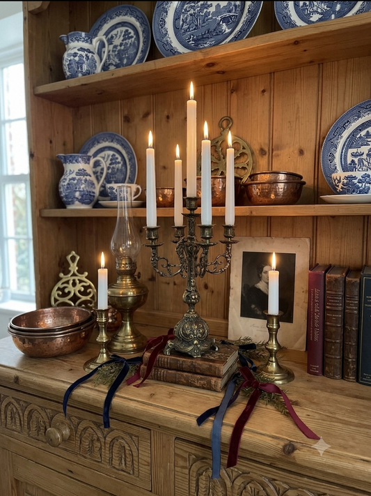 Vintage Rococo Style Brass Candelabra, Large Ornate 5-Arm Candlestick Holder