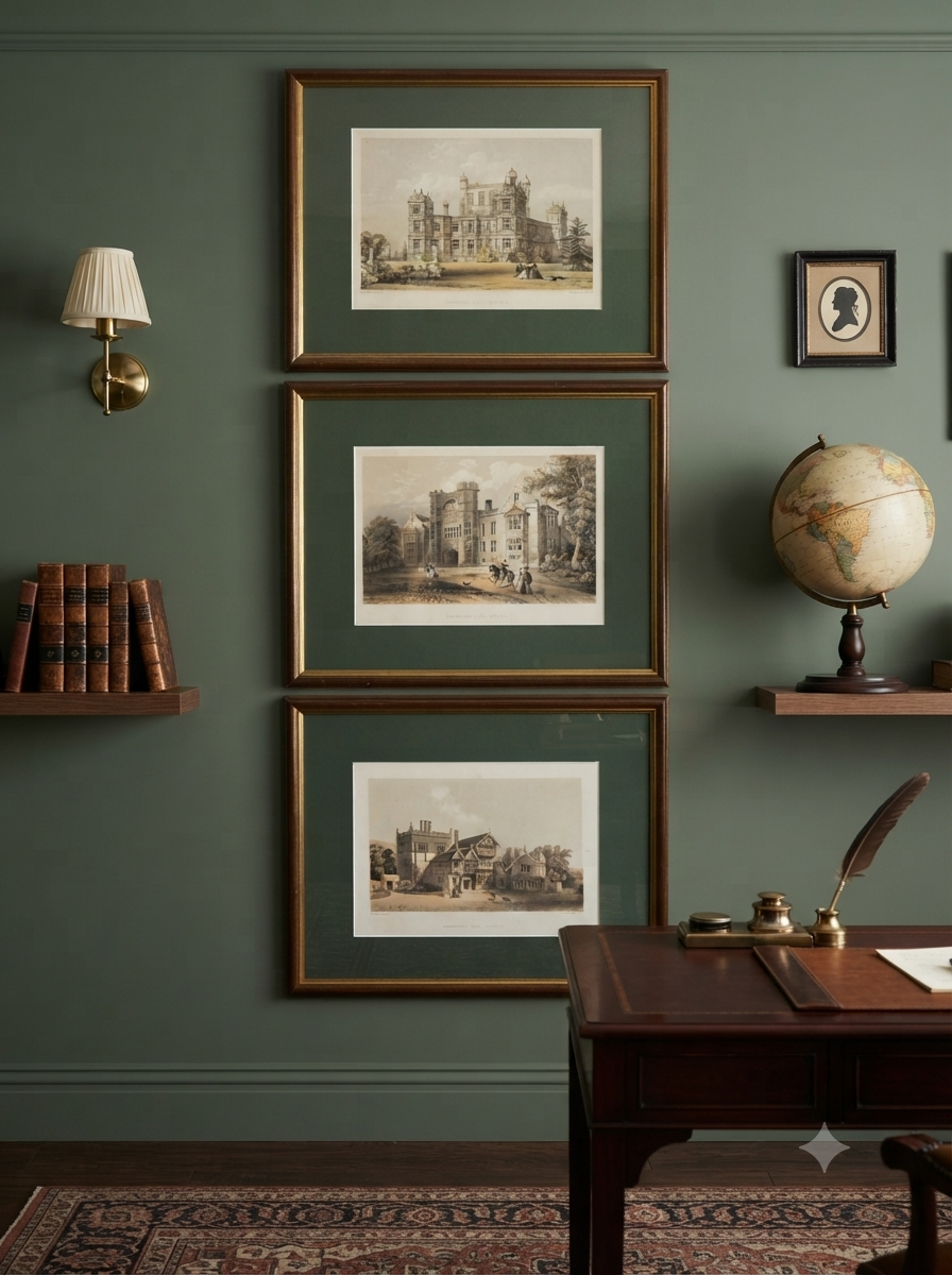 Antique Architectural Prints - Brereton Hall, Turton Tower & Wollaton Hall -English Country House Gallery Set