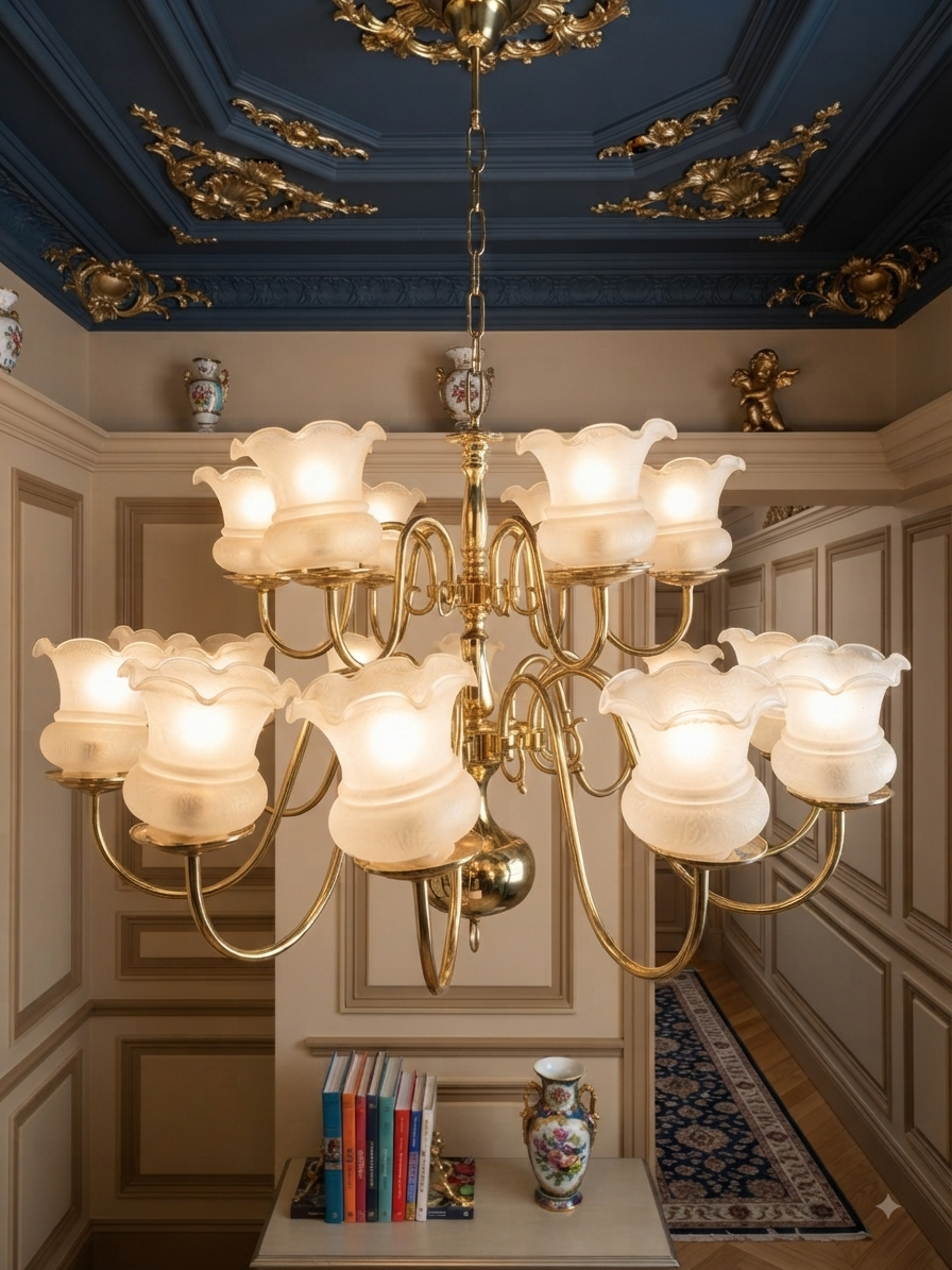 Vintage Dutch Brass Chandelier – 18 Light Baroque Style Ceiling Lighting