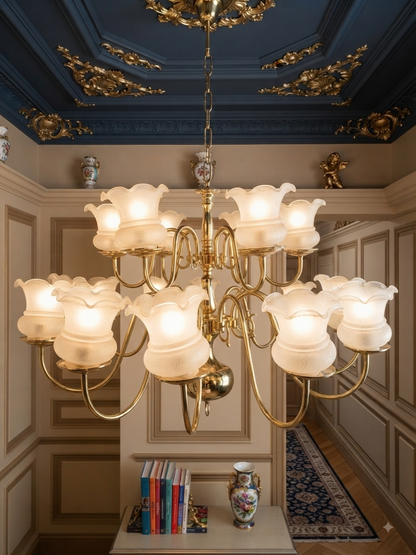 Vintage Dutch Brass Chandelier – 18 Light Baroque Style Ceiling Lighting
