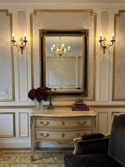 Large Bevelled Mirror in Gold & Black Gilt Frame – Decorative Wall Statement