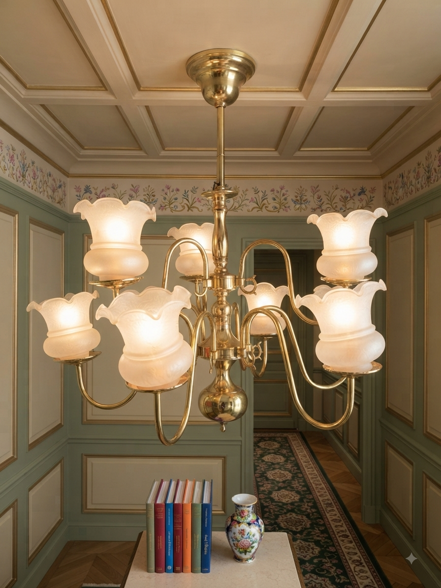 Vintage Dutch Brass Chandelier – 9 Light Baroque Style Ceiling Lighting