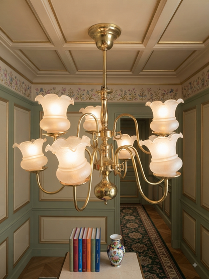 Vintage Dutch Brass Chandelier – 9 Light Baroque Style Ceiling Lighting