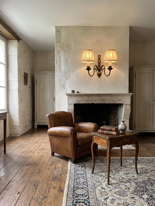 Antique Brass 2-Arm Heavy Solid Wall Lights – French Country Style
