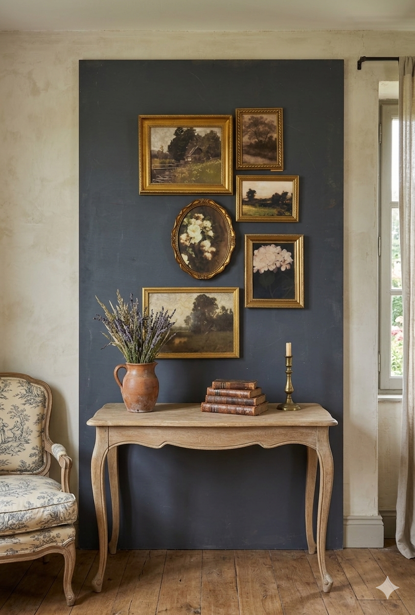 Vintage Dark-Themed Gallery Wall Set – Ornate Gold Gilt Frames