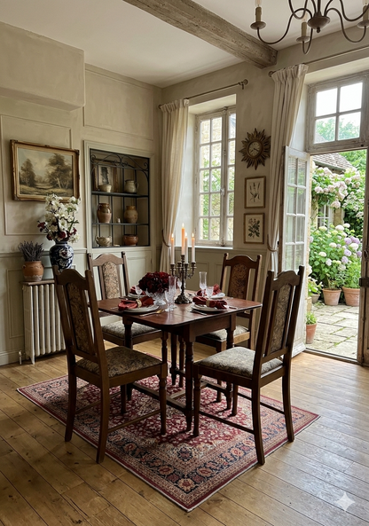 Antique Victorian Oak Drop-Leaf Pembroke Dining Table & Vintage Tapestry Chairs (Optional Set)