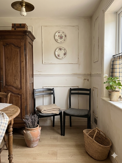 Mid-Century Retro Wooden Chairs (Pair) | Upcycled Black & Tweed Dining Chairs | Herringbone Upholstery