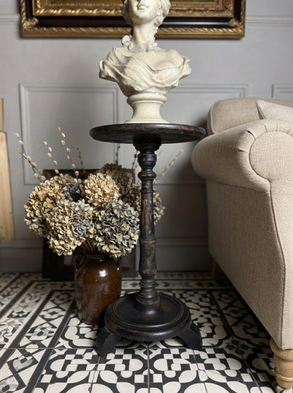 Antique Gustavian Style Black Pedestal Table | Upcycled - 19th Century Small Accent Table