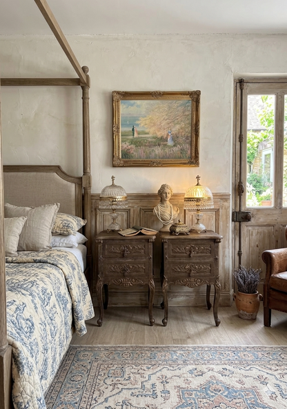 Vintage French Ornate Style Bedside Tables – Gold & Brown | Distressed Upcycled Nightstands
