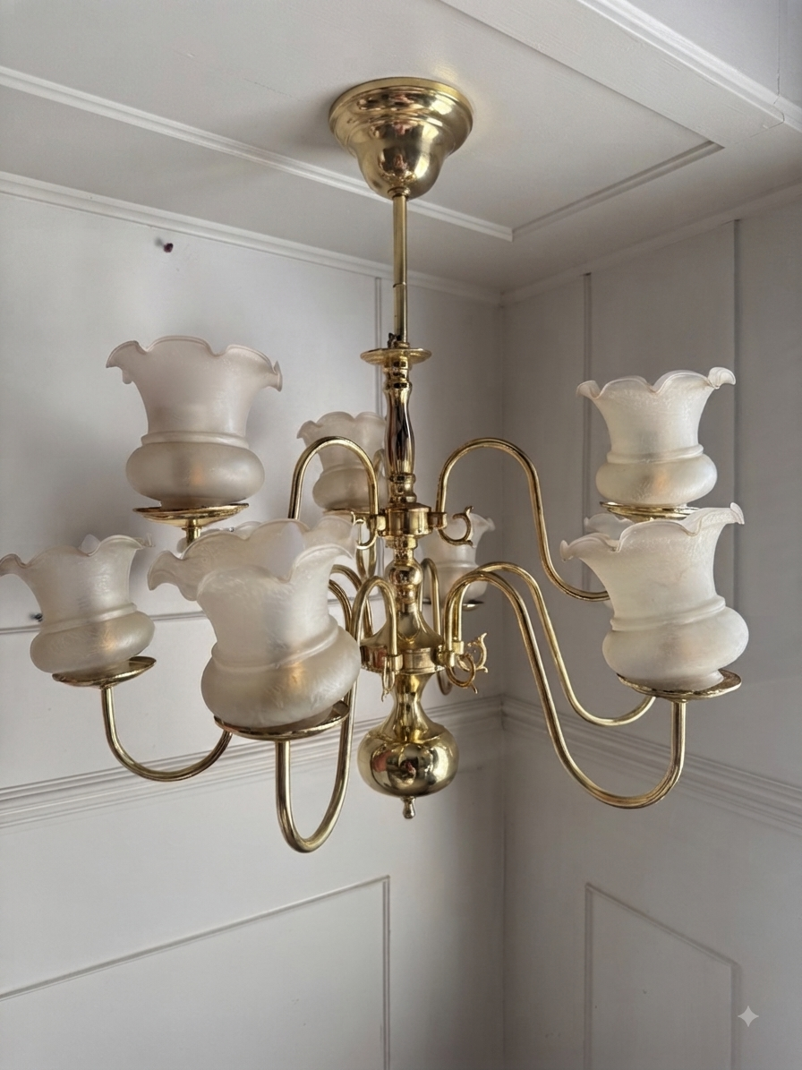 Vintage Dutch Brass Chandelier – 9 Light Baroque Style Ceiling Lighting