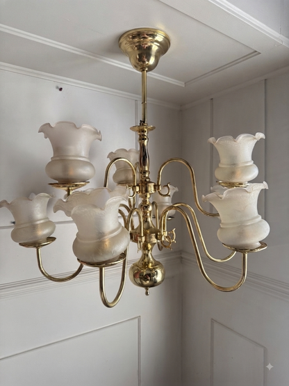 Vintage Dutch Brass Chandelier – 9 Light Baroque Style Ceiling Lighting