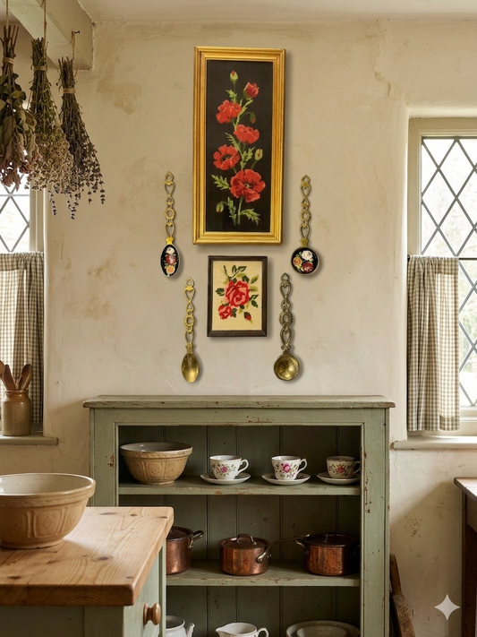 The Rose Parlour Vintage Gallery Wall Set : Brass Spoons , Embroidery