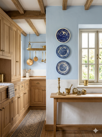 Vintage Blue & White Gallery Wall Set : 3 Willow Style English Plates