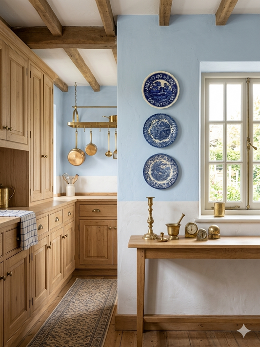 Vintage Blue & White Gallery Wall Set : 3 Willow Style English Plates