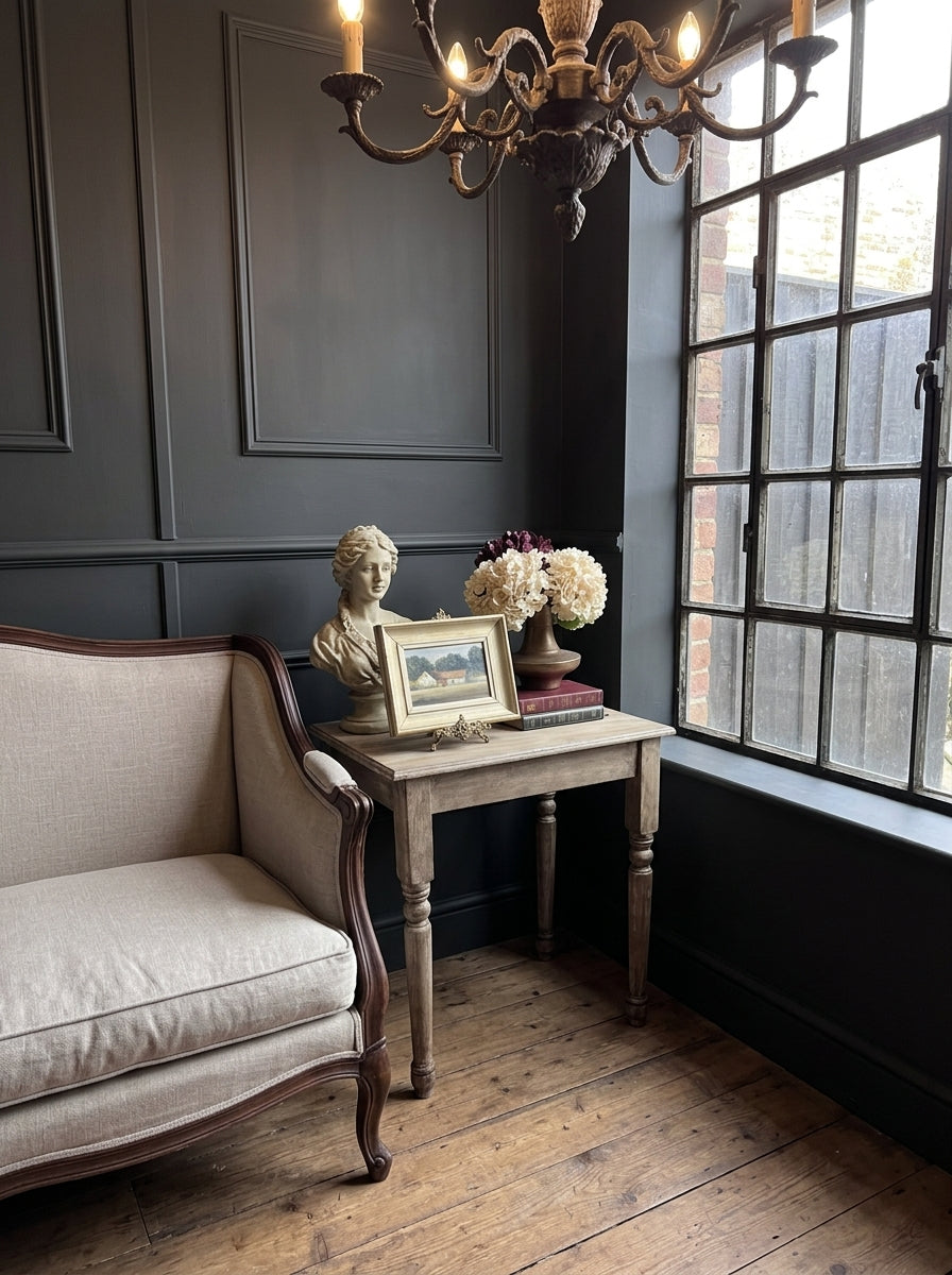 French Provincial Side Table - Distressed Whitewashed Accent Table