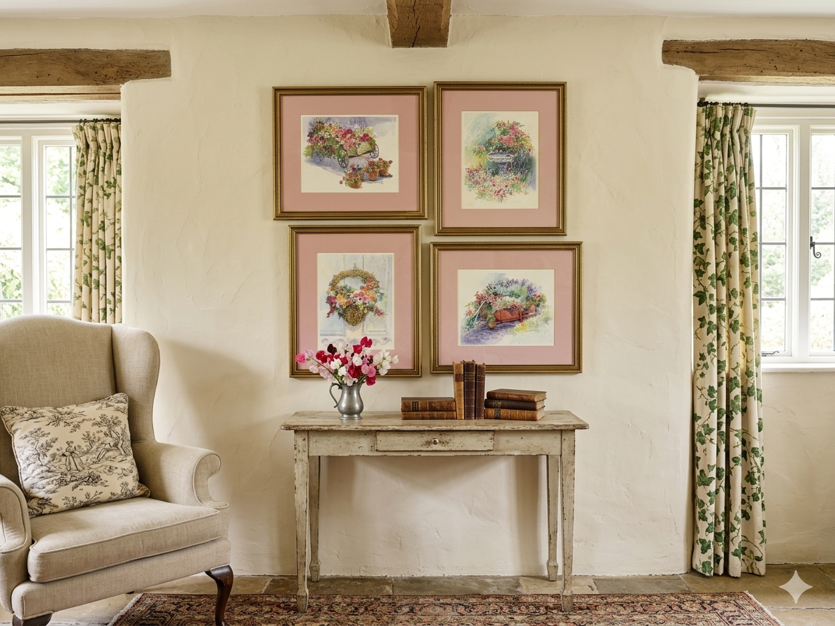 Floral Cottage Prints by Dawna Darton | Americana Watercolour Style Gallery Wall