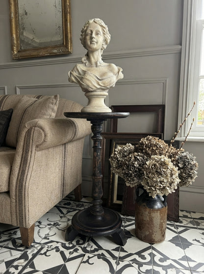 Antique Gustavian Style Black Pedestal Table | Upcycled - 19th Century Small Accent Table